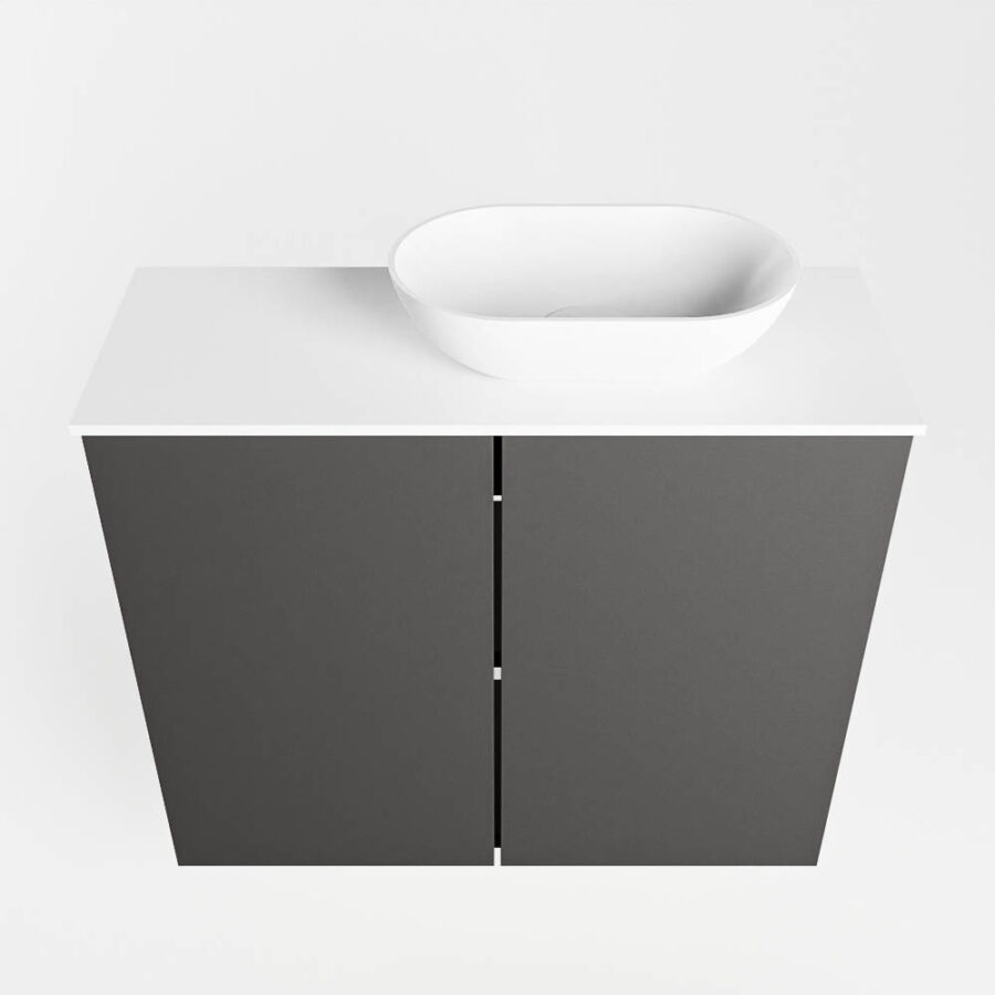 MONDIAZ FOWY toiletmeubel 60cm kleur dark grey. Waskom positie rechts kleur talc | talc. Zonder kraangat - Afbeelding 5