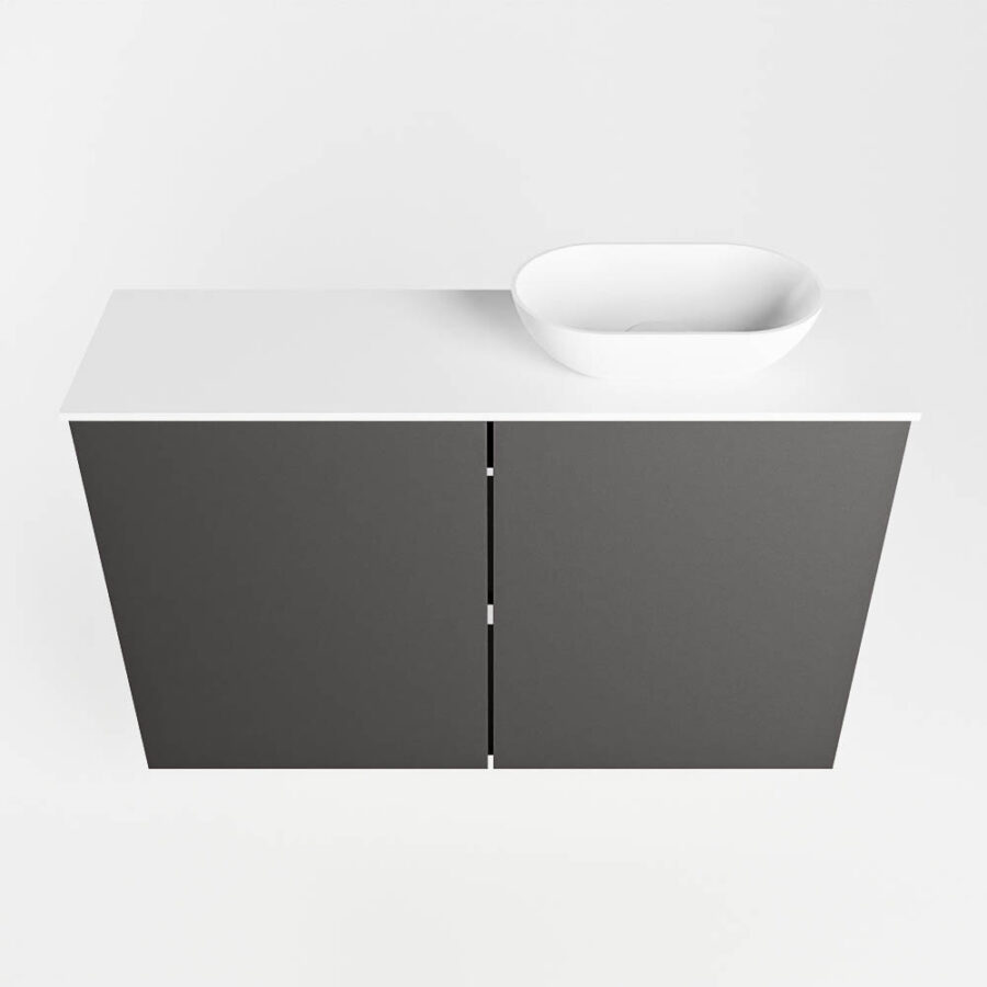 MONDIAZ FOWY toiletmeubel 80cm kleur dark grey. Waskom positie rechts kleur talc | talc. Met 1 kraangat - Afbeelding 5