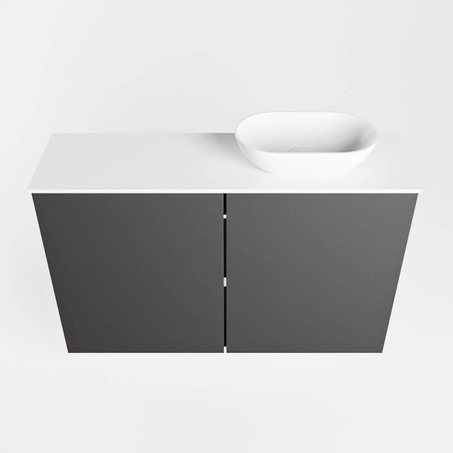 MONDIAZ FOWY toiletmeubel 80cm kleur dark grey. Waskom positie rechts kleur talc | talc. Zonder kraangat - Afbeelding 5