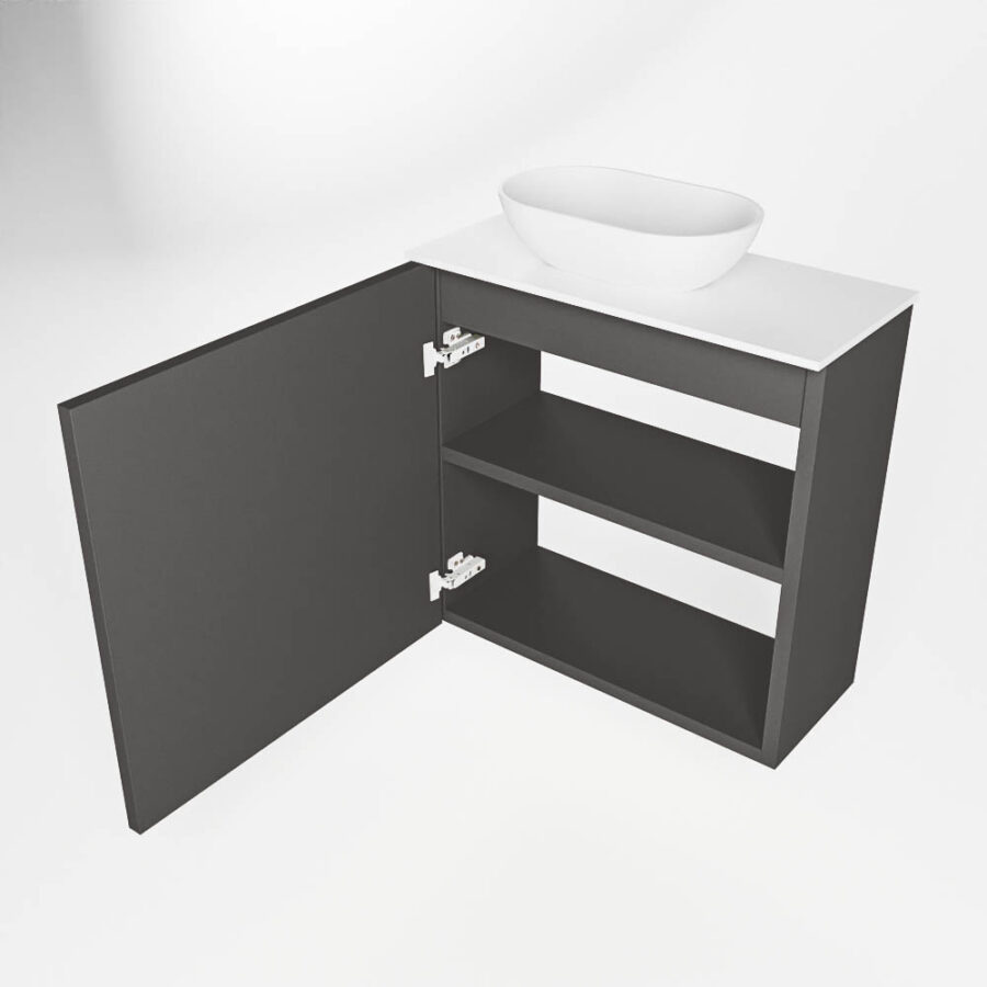 MONDIAZ FOWY toiletmeubel 50cm kleur dark grey. Waskom positie links kleur talc | talc. Met 1 kraangat - Afbeelding 6
