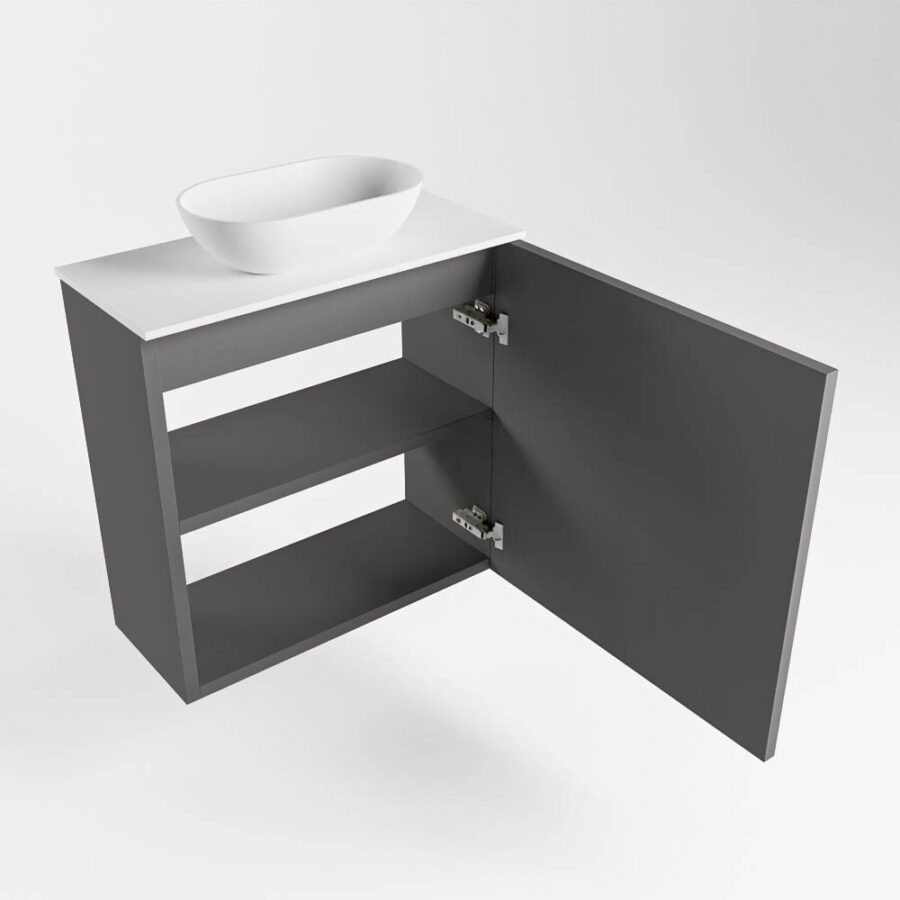 MONDIAZ FOWY toiletmeubel 50cm kleur dark grey. Waskom positie midden kleur talc | talc. Zonder kraangat - Afbeelding 6