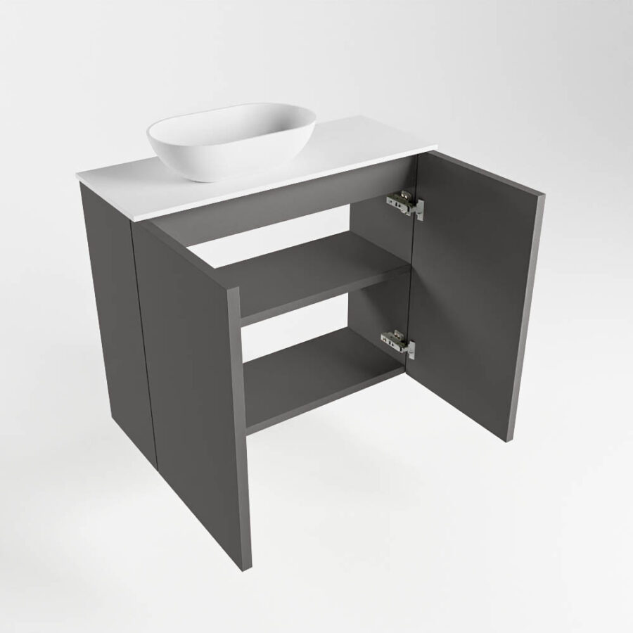MONDIAZ FOWY toiletmeubel 60cm kleur dark grey. Waskom positie links kleur talc | talc. Met 1 kraangat - Afbeelding 6