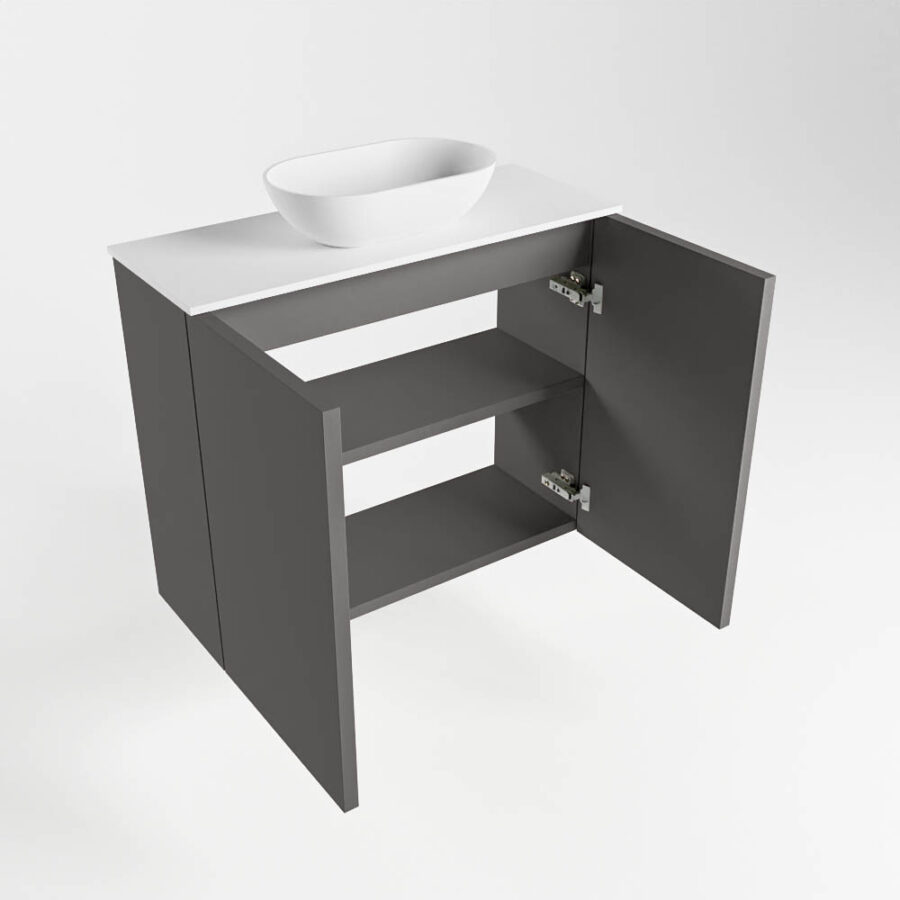 MONDIAZ FOWY toiletmeubel 60cm kleur dark grey. Waskom positie midden kleur talc | talc. Zonder kraangat - Afbeelding 6