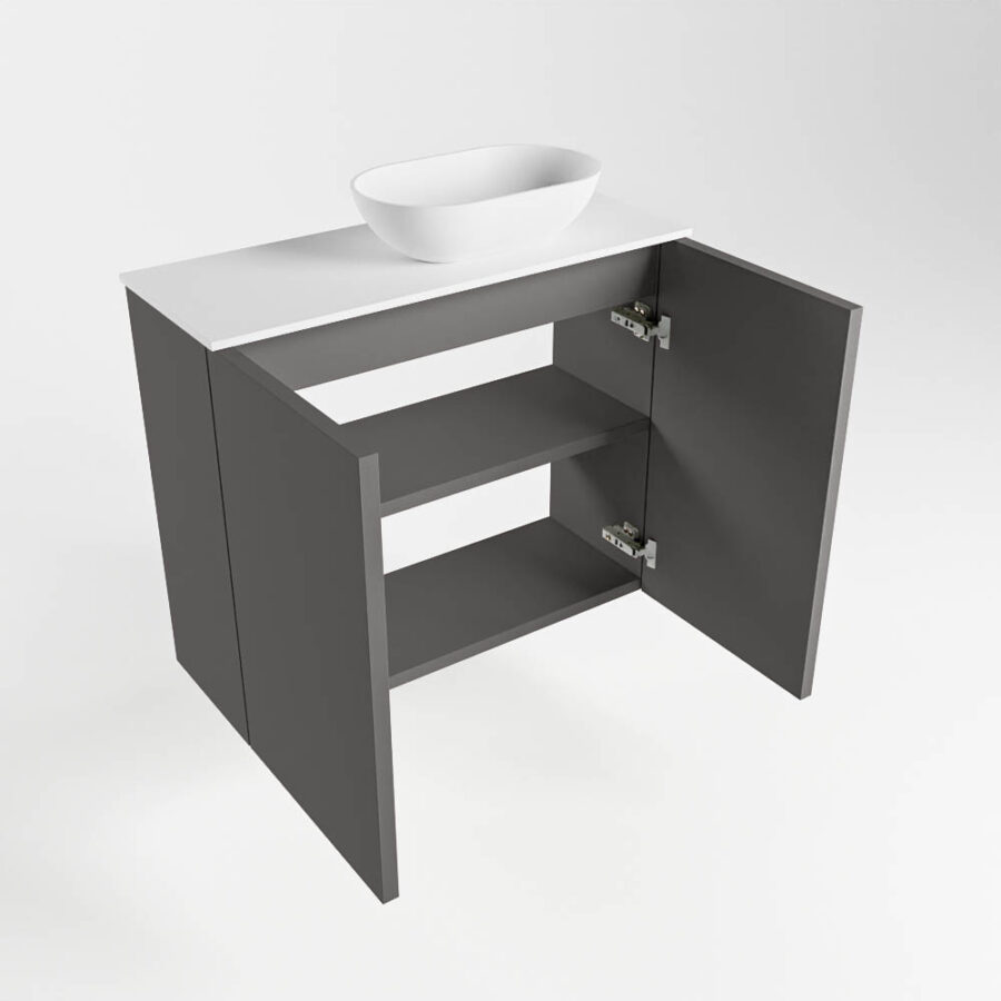 MONDIAZ FOWY toiletmeubel 60cm kleur dark grey. Waskom positie rechts kleur talc | talc. Zonder kraangat - Afbeelding 6