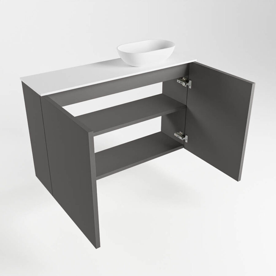 MONDIAZ FOWY toiletmeubel 80cm kleur dark grey. Waskom positie rechts kleur talc | talc. Met 1 kraangat - Afbeelding 6