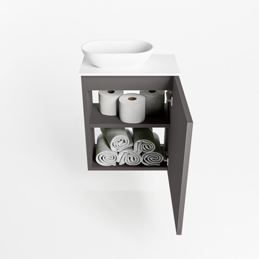 MONDIAZ FOWY toiletmeubel 40cm kleur dark grey. Waskom positie links kleur talc | talc. Met 1 kraangat - Afbeelding 8
