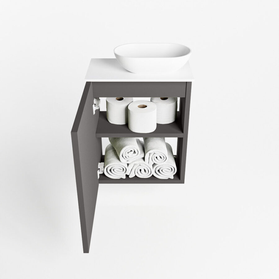 MONDIAZ FOWY toiletmeubel 40cm kleur dark grey. Waskom positie rechts kleur talc | talc. Met 1 kraangat - Afbeelding 8