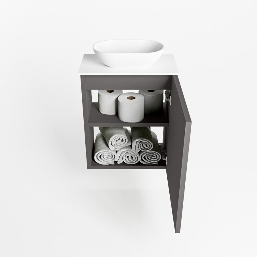MONDIAZ FOWY toiletmeubel 40cm kleur dark grey. Waskom positie midden kleur talc | talc. Zonder kraangat - Afbeelding 8