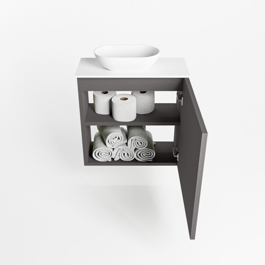 MONDIAZ FOWY toiletmeubel 50cm kleur dark grey. Waskom positie links kleur talc | talc. Met 1 kraangat - Afbeelding 8
