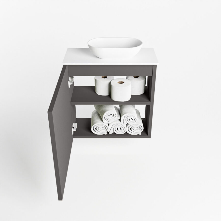 MONDIAZ FOWY toiletmeubel 50cm kleur dark grey. Waskom positie rechts kleur talc | talc. Met 1 kraangat - Afbeelding 8