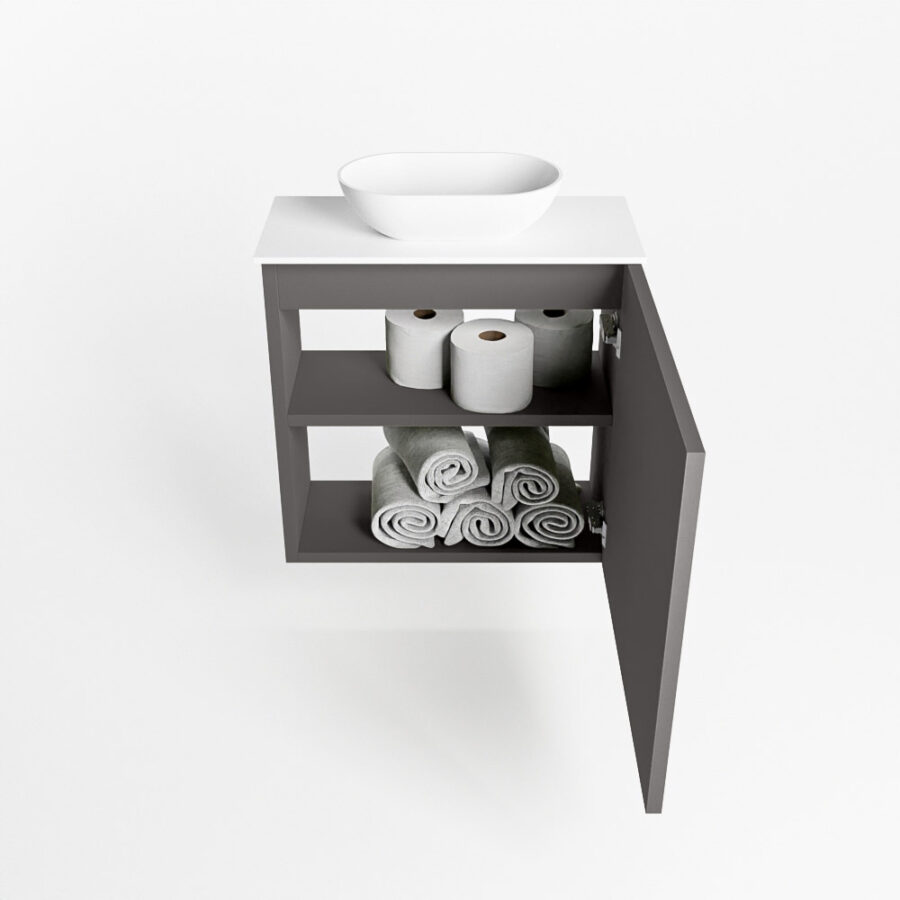 MONDIAZ FOWY toiletmeubel 50cm kleur dark grey. Waskom positie midden kleur talc | talc. Zonder kraangat - Afbeelding 8