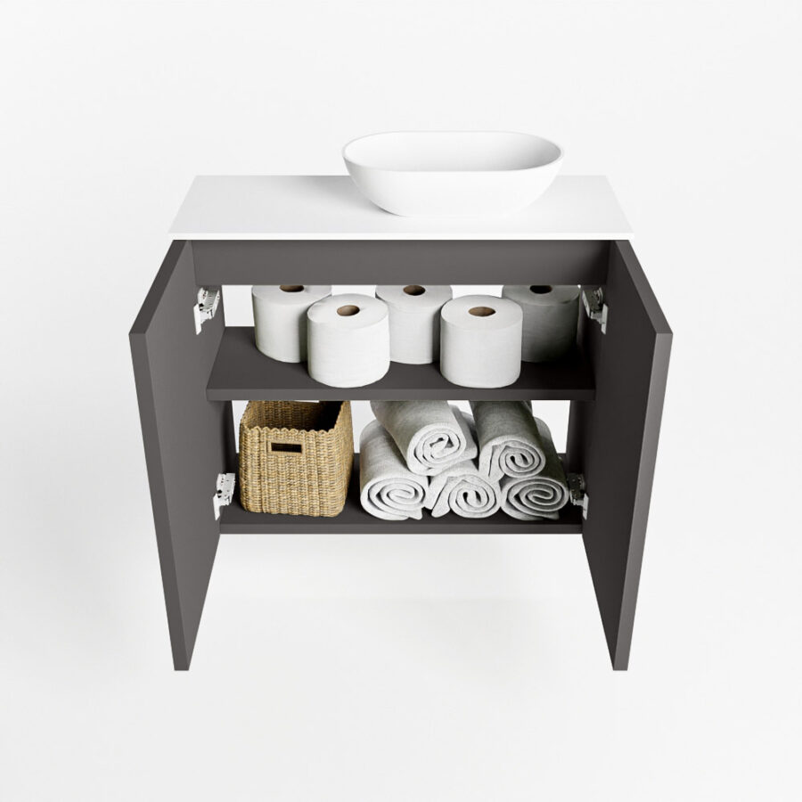 MONDIAZ FOWY toiletmeubel 60cm kleur dark grey. Waskom positie rechts kleur talc | talc. Met 1 kraangat - Afbeelding 8