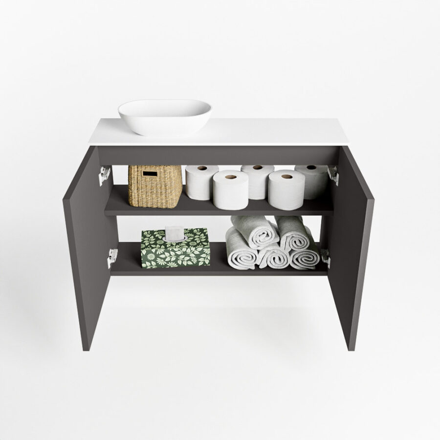 MONDIAZ FOWY toiletmeubel 80cm kleur dark grey. Waskom positie links kleur talc | talc. Met 1 kraangat - Afbeelding 8