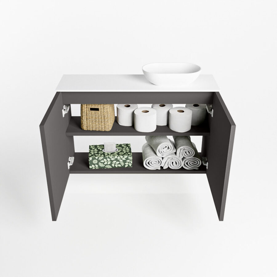 MONDIAZ FOWY toiletmeubel 80cm kleur dark grey. Waskom positie rechts kleur talc | talc. Met 1 kraangat - Afbeelding 8