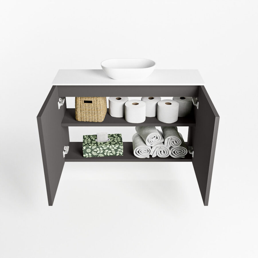 MONDIAZ FOWY toiletmeubel 80cm kleur dark grey. Waskom positie midden kleur talc | talc. Zonder kraangat - Afbeelding 8