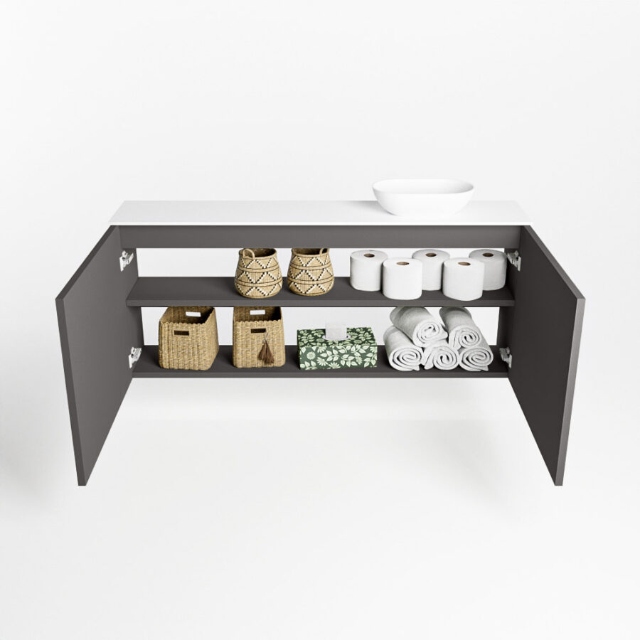 MONDIAZ FOWY toiletmeubel 120cm kleur dark grey. Waskom positie rechts kleur talc | talc. Zonder kraangat - Afbeelding 8