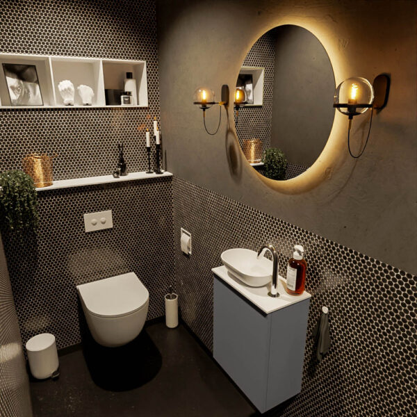 MONDIAZ FOWY toiletmeubel 40cm kleur dark grey. Waskom positie links kleur talc | talc. Met 1 kraangat