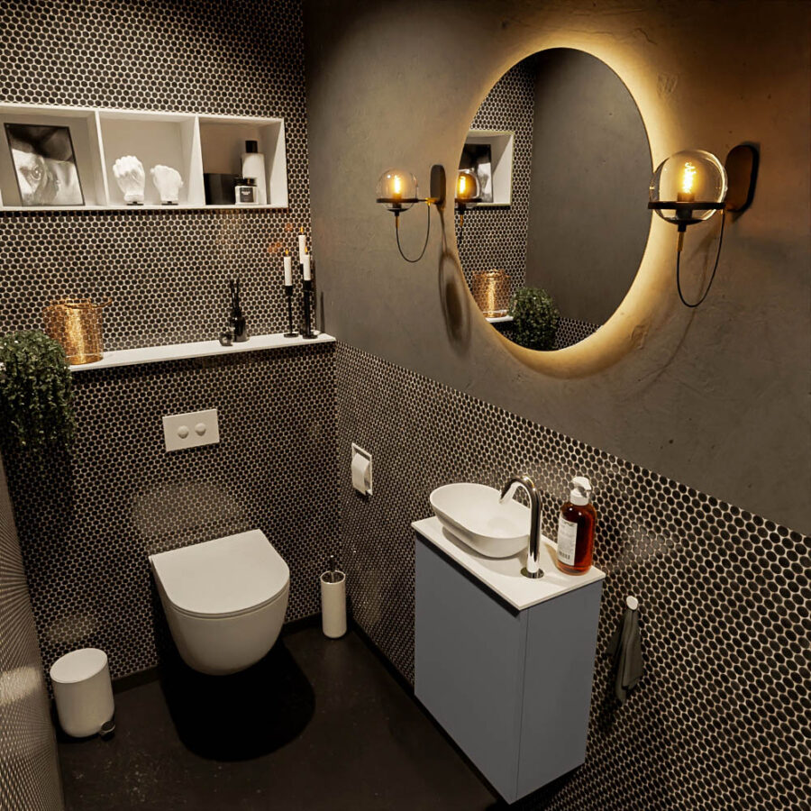 MONDIAZ FOWY toiletmeubel 40cm kleur dark grey. Waskom positie links kleur talc | talc. Met 1 kraangat