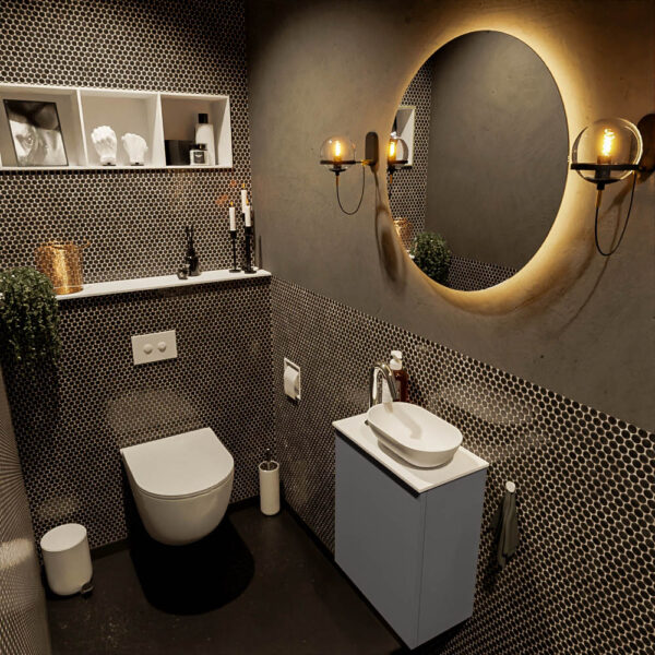 MONDIAZ FOWY toiletmeubel 40cm kleur dark grey. Waskom positie rechts kleur talc | talc. Met 1 kraangat