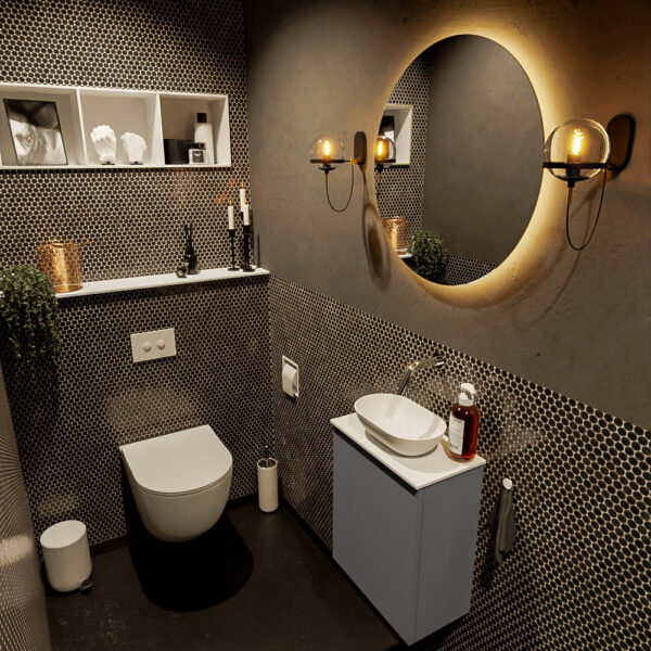 MONDIAZ FOWY toiletmeubel 40cm kleur dark grey. Waskom positie midden kleur talc | talc. Zonder kraangat