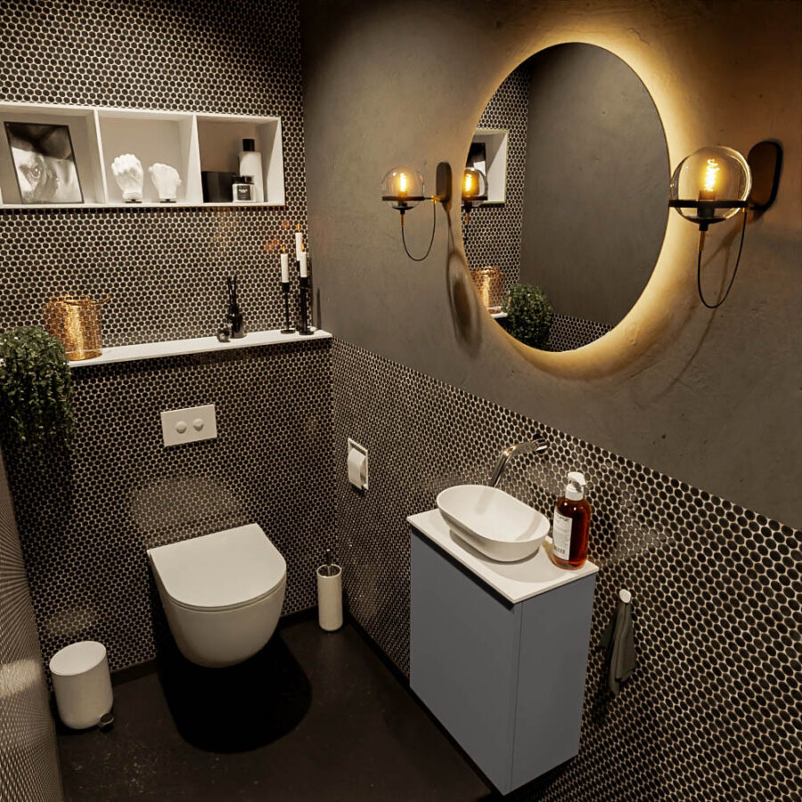 MONDIAZ FOWY toiletmeubel 40cm kleur dark grey. Waskom positie midden kleur talc | talc. Zonder kraangat