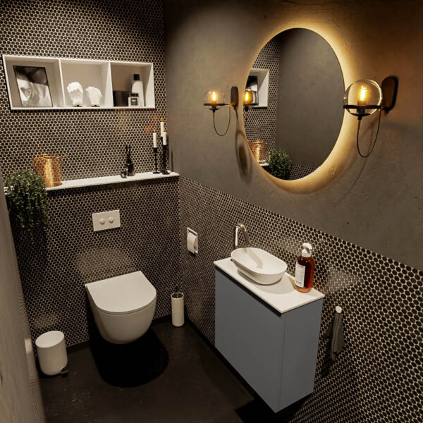 MONDIAZ FOWY toiletmeubel 50cm kleur dark grey. Waskom positie links kleur talc | talc. Met 1 kraangat