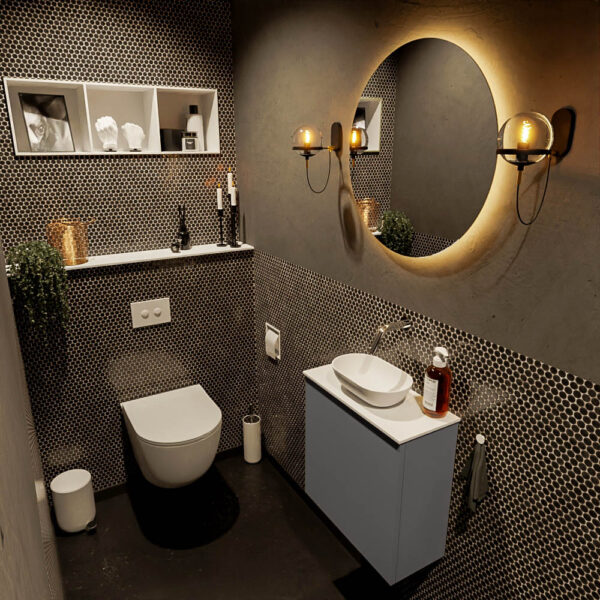 MONDIAZ FOWY toiletmeubel 50cm kleur dark grey. Waskom positie midden kleur talc | talc. Zonder kraangat