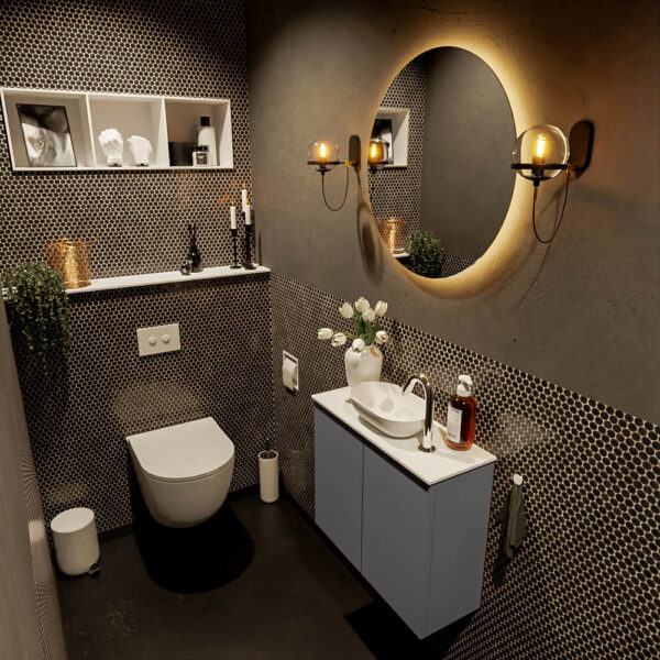 MONDIAZ FOWY toiletmeubel 60cm kleur dark grey. Waskom positie midden kleur talc | talc. Met 1 kraangat
