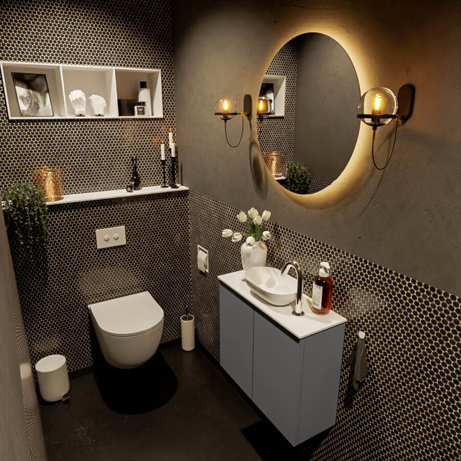 MONDIAZ FOWY toiletmeubel 60cm kleur dark grey. Waskom positie midden kleur talc | talc. Met 1 kraangat