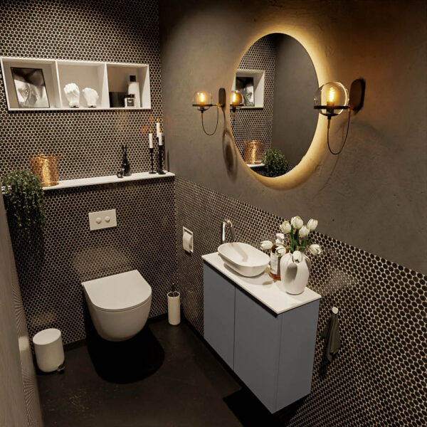 MONDIAZ FOWY toiletmeubel 60cm kleur dark grey. Waskom positie links kleur talc | talc. Met 1 kraangat