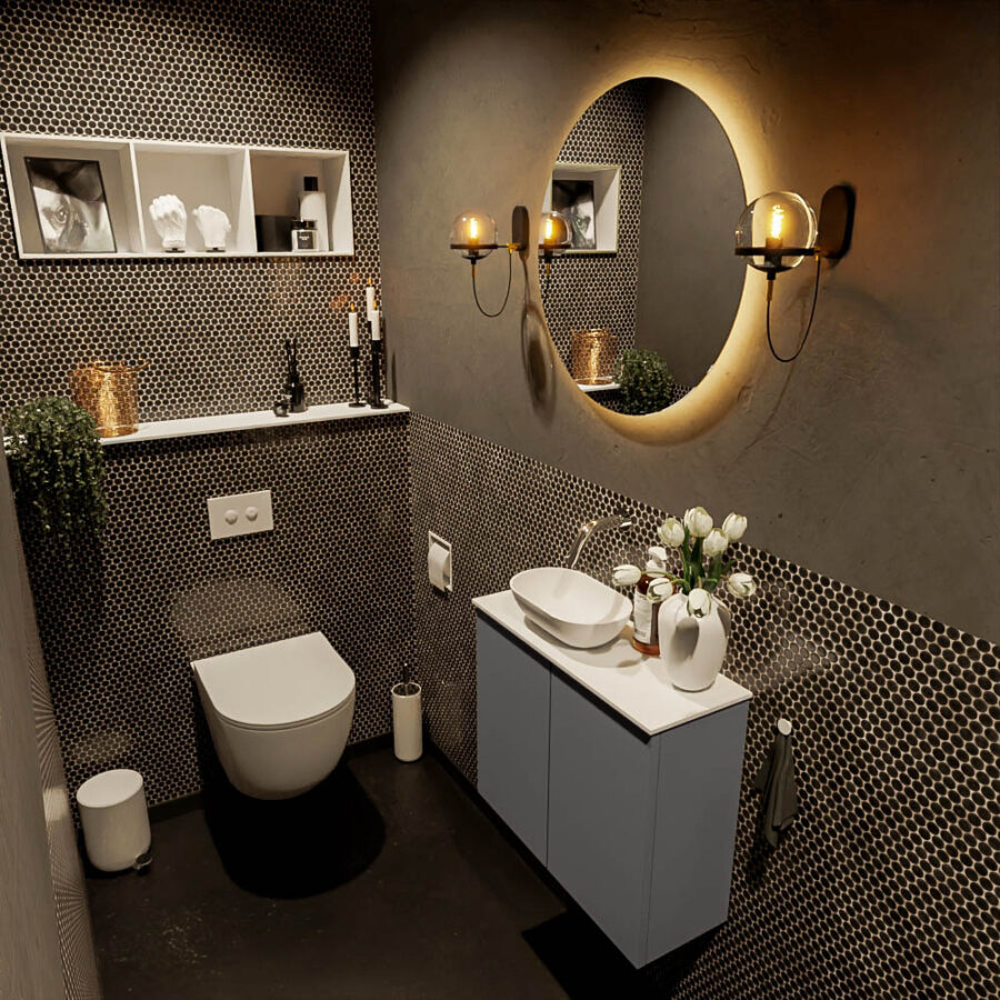 MONDIAZ FOWY toiletmeubel 60cm kleur dark grey. Waskom positie links kleur talc | talc. Zonder kraangat
