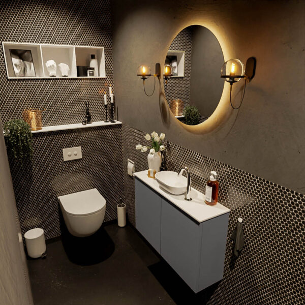 MONDIAZ FOWY toiletmeubel 80cm kleur dark grey. Waskom positie midden kleur talc | talc. Met 1 kraangat