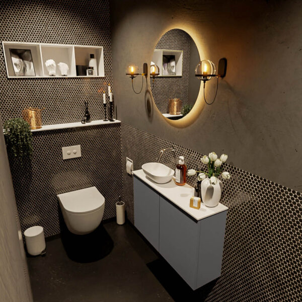 MONDIAZ FOWY toiletmeubel 80cm kleur dark grey. Waskom positie links kleur talc | talc. Zonder kraangat