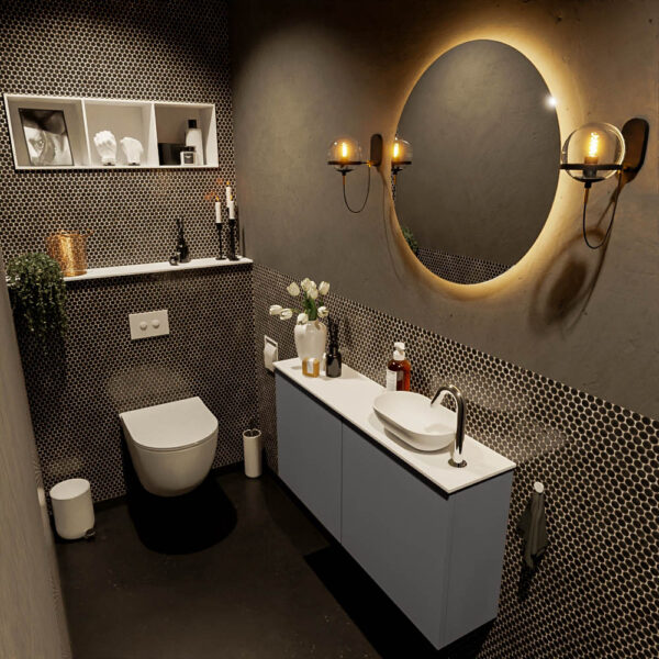 MONDIAZ FOWY toiletmeubel 100cm kleur dark grey. Waskom positie rechts kleur talc | talc. Met 1 kraangat