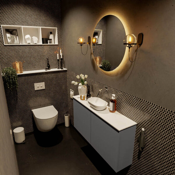 MONDIAZ FOWY toiletmeubel 100cm kleur dark grey. Waskom positie midden kleur talc | talc. Zonder kraangat