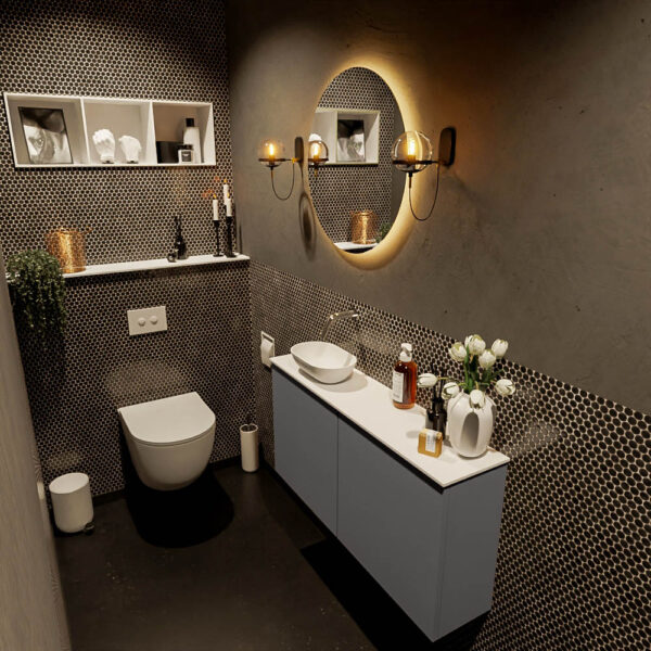 MONDIAZ FOWY toiletmeubel 100cm kleur dark grey. Waskom positie links kleur talc | talc. Zonder kraangat