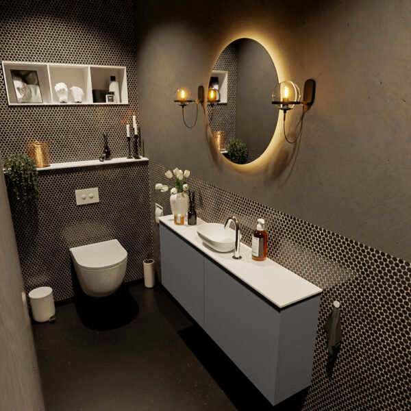 MONDIAZ FOWY toiletmeubel 120cm kleur dark grey. Waskom positie midden kleur talc | talc. Met 1 kraangat