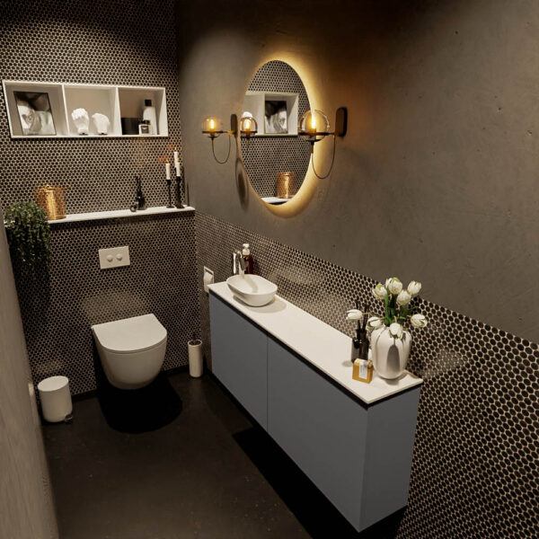 MONDIAZ FOWY toiletmeubel 120cm kleur dark grey. Waskom positie links kleur talc | talc. Met 1 kraangat
