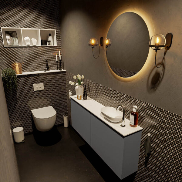 MONDIAZ FOWY toiletmeubel 120cm kleur dark grey. Waskom positie rechts kleur talc | talc. Met 1 kraangat