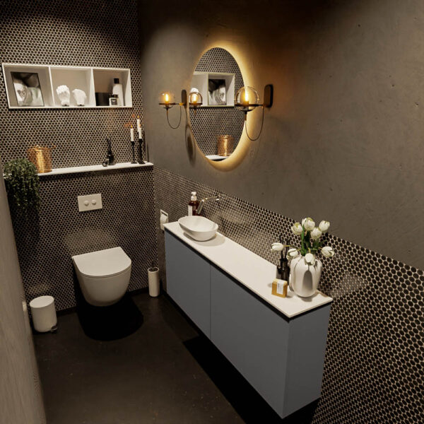 MONDIAZ FOWY toiletmeubel 120cm kleur dark grey. Waskom positie links kleur talc | talc. Zonder kraangat