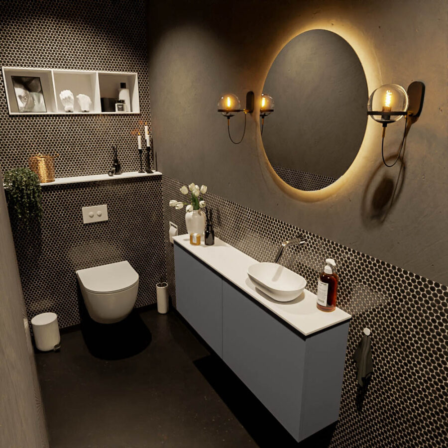 MONDIAZ FOWY toiletmeubel 120cm kleur dark grey. Waskom positie rechts kleur talc | talc. Zonder kraangat