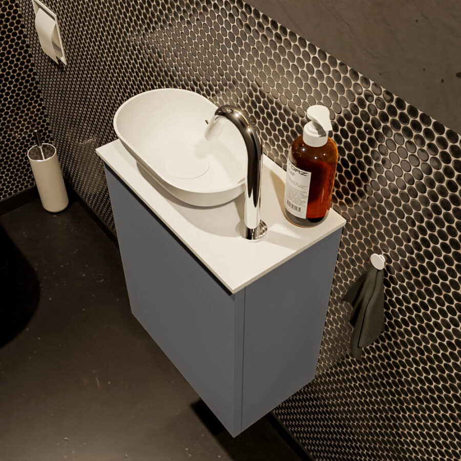 MONDIAZ FOWY toiletmeubel 40cm kleur dark grey. Waskom positie links kleur talc | talc. Met 1 kraangat - Afbeelding 3