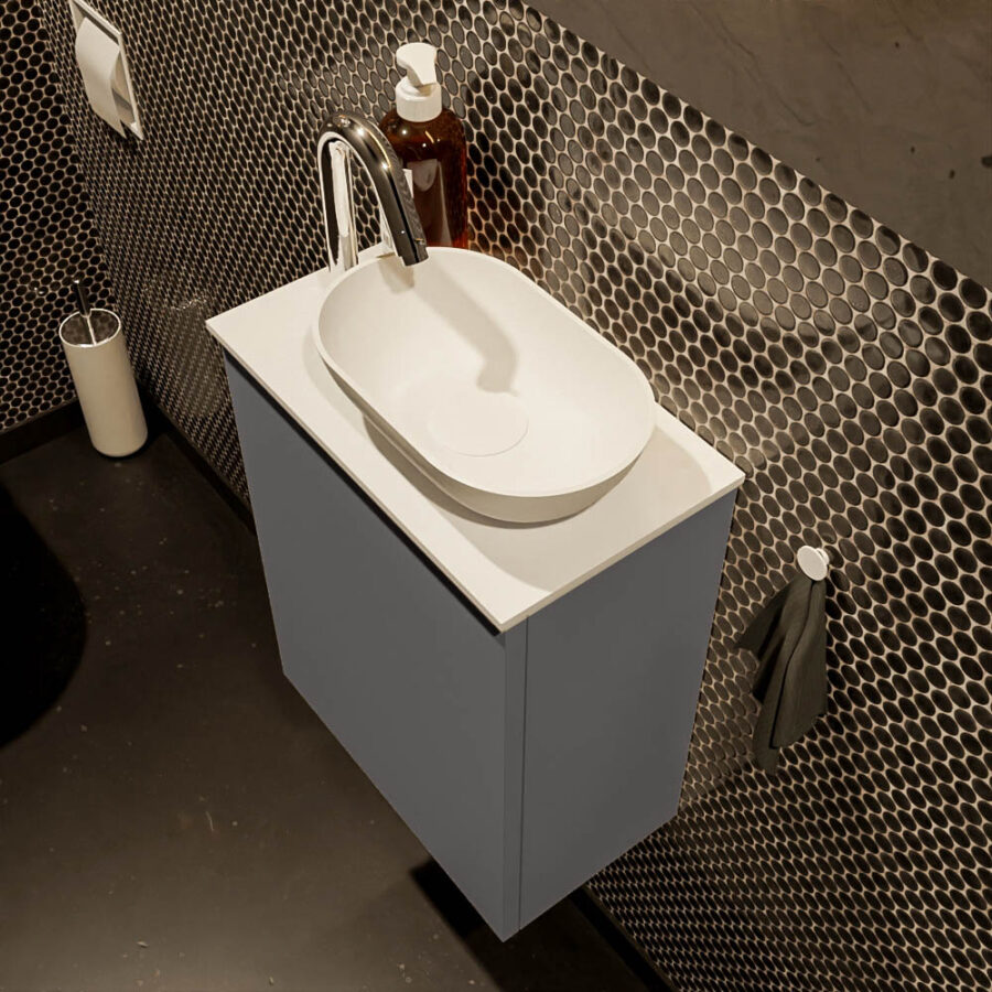MONDIAZ FOWY toiletmeubel 40cm kleur dark grey. Waskom positie rechts kleur talc | talc. Met 1 kraangat - Afbeelding 3