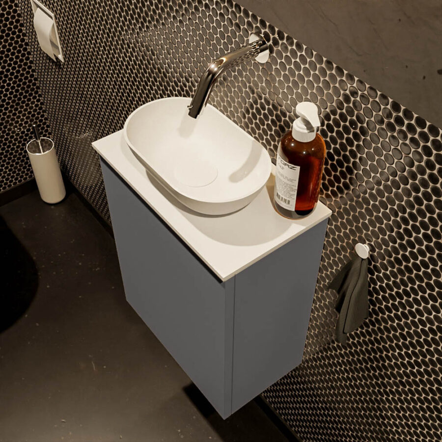 MONDIAZ FOWY toiletmeubel 40cm kleur dark grey. Waskom positie midden kleur talc | talc. Zonder kraangat - Afbeelding 3