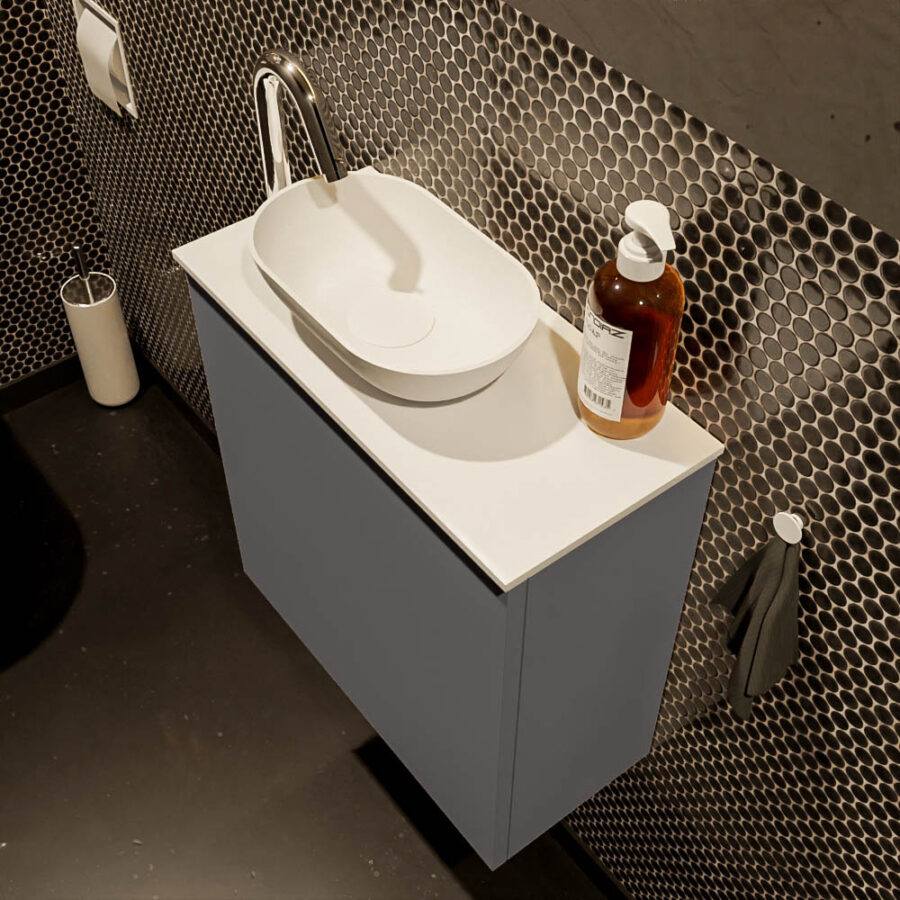MONDIAZ FOWY toiletmeubel 50cm kleur dark grey. Waskom positie links kleur talc | talc. Met 1 kraangat - Afbeelding 3