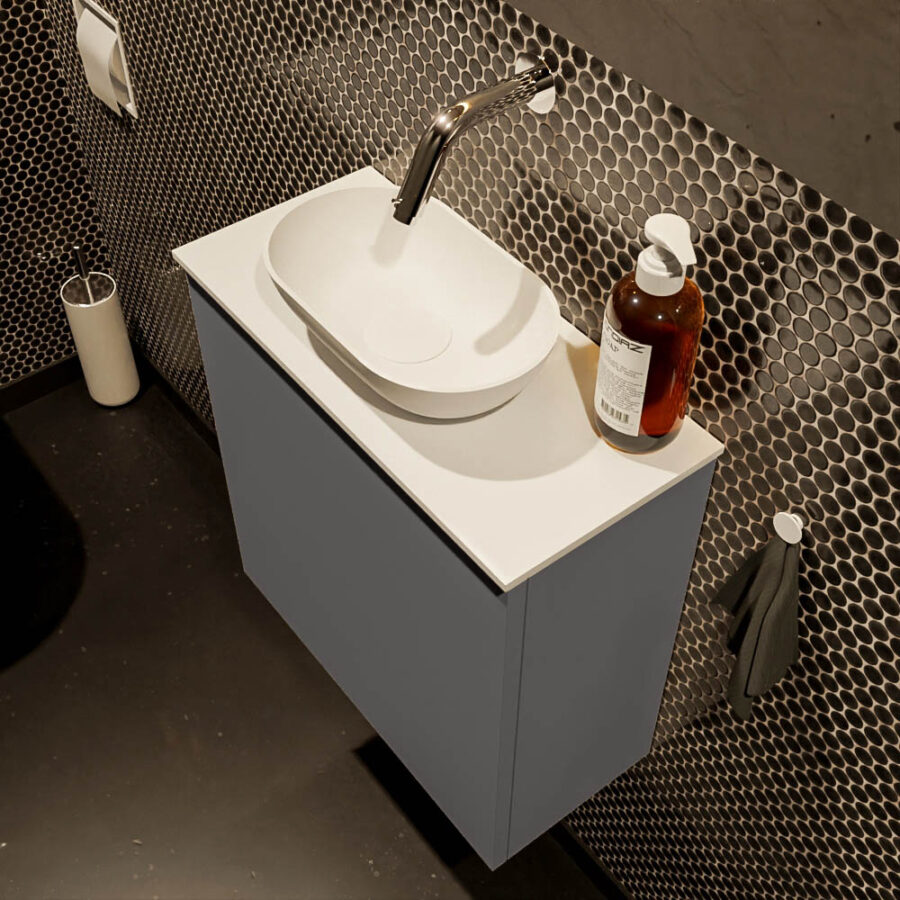 MONDIAZ FOWY toiletmeubel 50cm kleur dark grey. Waskom positie midden kleur talc | talc. Zonder kraangat - Afbeelding 3
