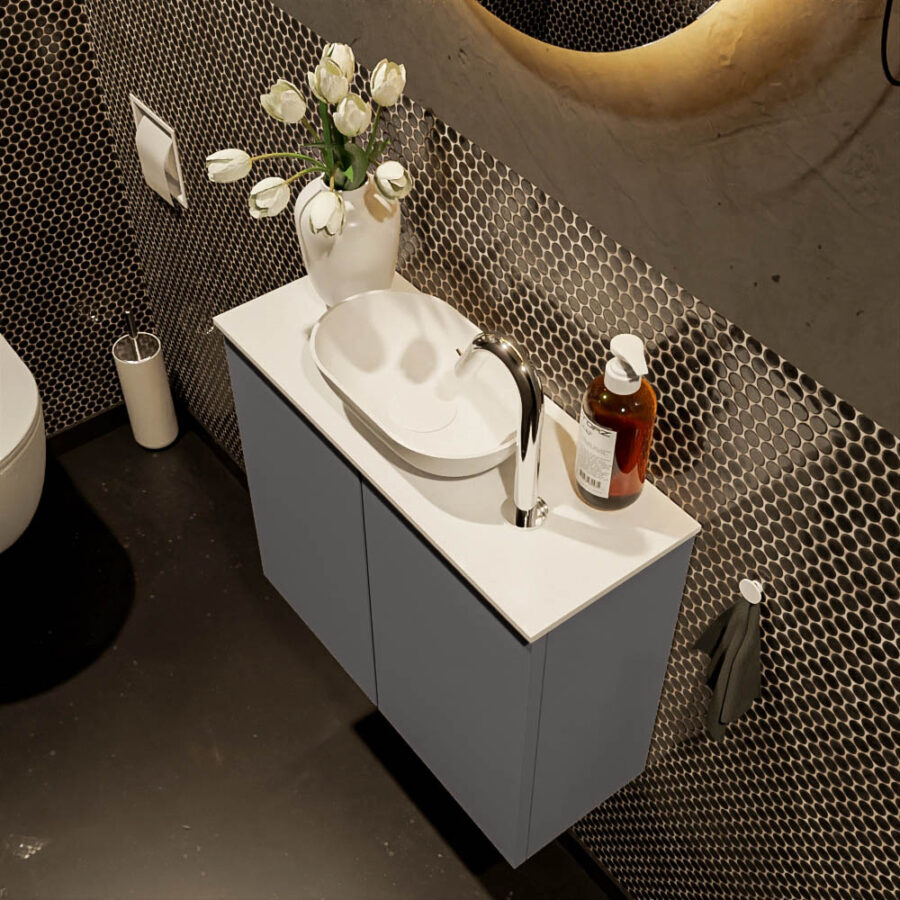 MONDIAZ FOWY toiletmeubel 60cm kleur dark grey. Waskom positie midden kleur talc | talc. Met 1 kraangat - Afbeelding 3