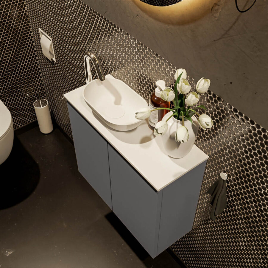 MONDIAZ FOWY toiletmeubel 60cm kleur dark grey. Waskom positie links kleur talc | talc. Met 1 kraangat - Afbeelding 3