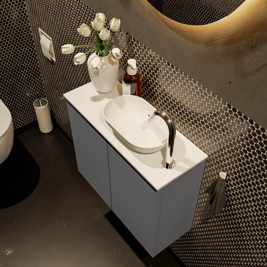 MONDIAZ FOWY toiletmeubel 60cm kleur dark grey. Waskom positie rechts kleur talc | talc. Met 1 kraangat - Afbeelding 3