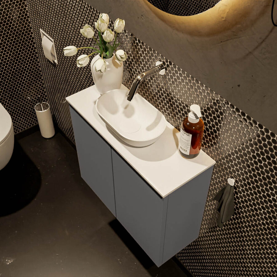 MONDIAZ FOWY toiletmeubel 60cm kleur dark grey. Waskom positie midden kleur talc | talc. Zonder kraangat - Afbeelding 3